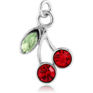 RHODIUM PLATED BRASS JEWELLED CHERRIES CHARM