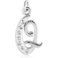 RHODIUM PLATED BRASS CRYSTALINE SCRIPT LETTER CHARM - Q