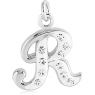 RHODIUM PLATED BRASS CRYSTALINE SCRIPT LETTER CHARM - R