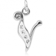 RHODIUM PLATED BRASS CRYSTALINE SCRIPT LETTER CHARM - V