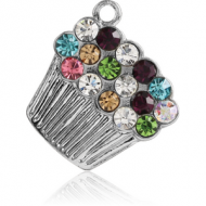 RHODIUM PLATED BRASS JEWELLED CHARM - CUPCAKE