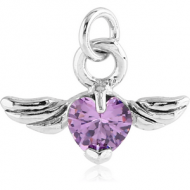 RHODIUM PLATED BRASS JEWELLED WINGED HEART CHARM