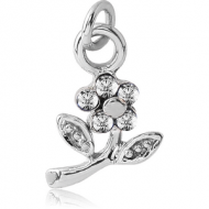 RHODIUM PLATED BRASS JEWELLED FLOWER CHARM