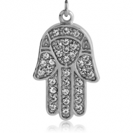 RHODIUM PLATED BRASS JEWELLED HAMSA CHARM