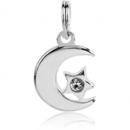 SILVER PLATED WHITE METAL CHARM - CRESCENT AND STAR