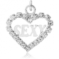 RHODIUM PLATED BRASS JEWELLED SEXY HEART CHARM