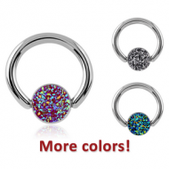 SURGICAL STEEL SYNTHETIC DRUZY CRYSTALS BALL CLOSURE RING PIERCING
