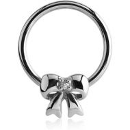 SURGICAL STEEL BALL CLOSURE RING WITH JEWELLED ATTACHMENT - BOW PIERCING