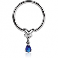 SURGICAL STEEL BALL CLOSURE RING WITH JEWELLED ATTACHMENT - BUTTERFLY WITH DANGLING DROP PIERCING