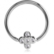 SURGICAL STEEL BALL CLOSURE RING WITH JEWELLED ATTACHMENT - CROSS PIERCING