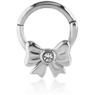 SURGICAL STEEL HINGED BALL CLOSURE RING WITH jewelled ATTACHMENT - BOW PIERCING