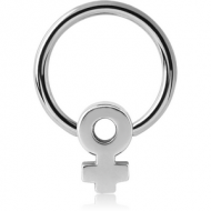 SURGICAL STEEL BALL CLOSURE RING WITH ATTACHMENT - FEMALE SIGN