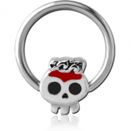 SURGICAL STEEL BALL CLOSURE RING WITH ATTACHMENT WITH ENAMEL - SKULL PIERCING