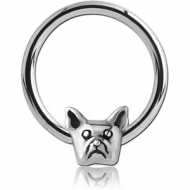 SURGICAL STEEL BALL CLOSURE RING WITH ATTACHMENT - BULLDOG HEAD PIERCING