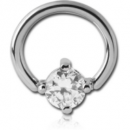 SURGICAL STEEL BALL CLOSURE RING WITH PRONG SET JEWELLED ATTACHMENT - ROUND
