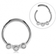 SURGICAL STEEL ROUND JEWELLED HINGED SEPTUM RING PIERCING