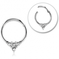 SURGICAL STEEL ROUND JEWELLED HINGED SEPTUM RING PIERCING