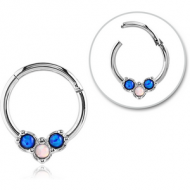 SURGICAL STEEL ROUND SYNTHETIC OPAL HINGED SEPTUM RING PIERCING