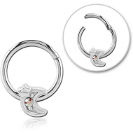 SURGICAL STEEL JEWELLED HINGED SEPTUM RING - CRESCENT AND STAR PIERCING