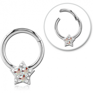 SURGICAL STEEL JEWELLED HINGED SEPTUM RING - STAR PRONGS PIERCING