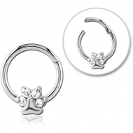 SURGICAL STEEL JEWELLED HINGED SEPTUM RING - ANIMAL PAW PIERCING