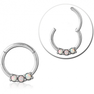 SURGICAL STEEL ROUND SYNTHETIC OPAL HINGED SEGMENT RING PIERCING