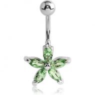 RHODIUM PLATED BRASS JEWELLED FLOWER NAVEL BANANA PIERCING