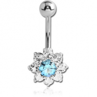 RHODIUM PLATED BRASS JEWELLED FLOWER NAVEL BANANA PIERCING