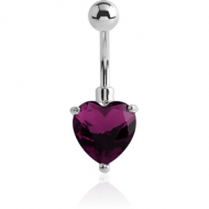 RHODIUM PLATED BRASS JEWELLED HEART NAVEL BANANA PIERCING