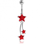 RHODIUM PLATED BRASS JEWELLED SHOOTING STAR DANGLING NAVEL BANANA PIERCING