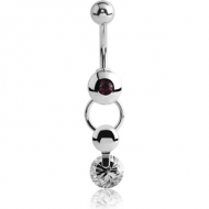 RHODIUM PLATED BRASS JEWELLED DANGLING NAVEL BANANA PIERCING