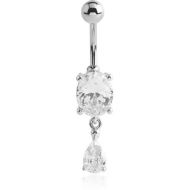 RHODIUM PLATED BRASS JEWELLED NAVEL BANANA WITH CHARM PIERCING