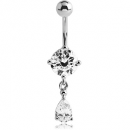 RHODIUM PLATED BRASS JEWELLED NAVEL BANANA WITH CHARM PIERCING