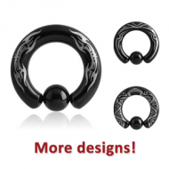 BLACK PVD COATED SURGICAL STEEL LASER ETCHED BALL CLOSURE RING PIERCING