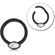 BLACK PVD COATED SURGICAL STEEL ROUND JEWELLED HINGED SEPTUM RING