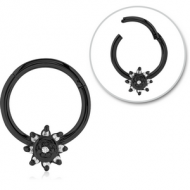 BLACK PVD COATED SURGICAL STEEL ROUND JEWELLED HINGED SEPTUM RING PIERCING