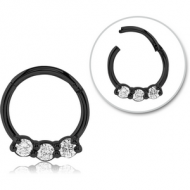 BLACK PVD COATED SURGICAL STEEL ROUND JEWELLED HINGED SEPTUM RING