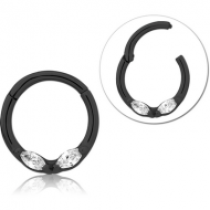BLACK PVD COATED SURGICAL STEEL JEWELLED HINGED SEPTUM RING PIERCING