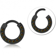 BLACK PVD COATED SURGICAL STEEL SYNTHETIC OPAL HINGED SEPTUM RING