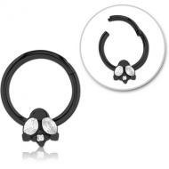 BLACK PVD COATED SURGICAL STEEL JEWELLED HINGED SEGMENT RING PIERCING