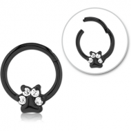 BLACK PVD COATED SURGICAL STEEL JEWELLED HINGED SEGMENT RING - ANIMAL PAW PIERCING