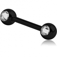 BLACK PVD COATED SURGICAL STEEL DOUBLE SIDE SWAROVSKI CRYSTALS JEWELLED NIPPLE BARBELL