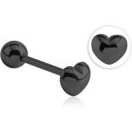 BLACK PVD COATED SURGICAL STEEL BARBELL - HEART PIERCING