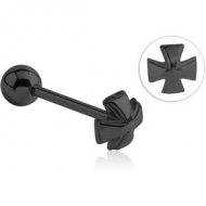 BLACK PVD COATED SURGICAL STEEL BARBELL - IRON CROSS PIERCING