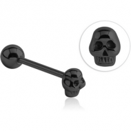 BLACK PVD COATED SURGICAL STEEL BARBELL - SKULL PIERCING