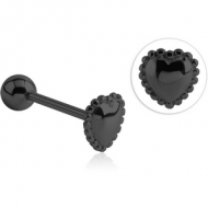 BLACK PVD COATED SURGICAL STEEL BARBELL - MILGRAIN HEART