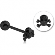 BLACK PVD COATED SURGICAL STEEL BARBELL - BONES SKULL