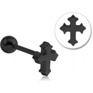 BLACK PVD COATED SURGICAL STEEL BARBELL - CROSS PIERCING