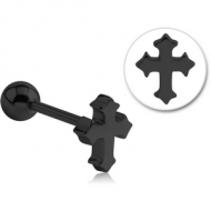 BLACK PVD COATED SURGICAL STEEL BARBELL - CROSS