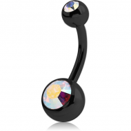 BLACK PVD COATED SURGICAL STEEL DOUBLE VALUE JEWELLED NAVEL BANANA PIERCING